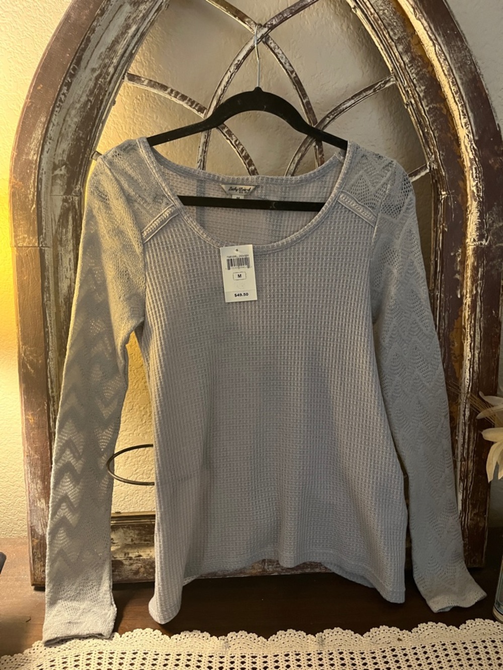 Lucky Brand Women's Light Gray Knit Top - Waffle Texture, Size Medium